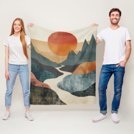 Boho Abstract landschap (5) Fleece Deken (In situ)