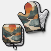 Boho Abstract landschap (5) Ovenwant & Pannenlap Set (Voorkant / Achterkant)
