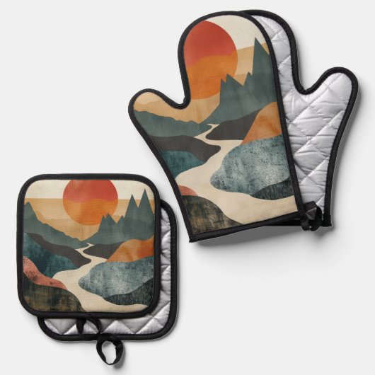 Boho Abstract landschap (5) Ovenwant & Pannenlap Set (Voorkant / Achterkant)