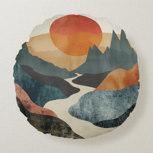 Boho Abstract landschap (5) Rond Kussen