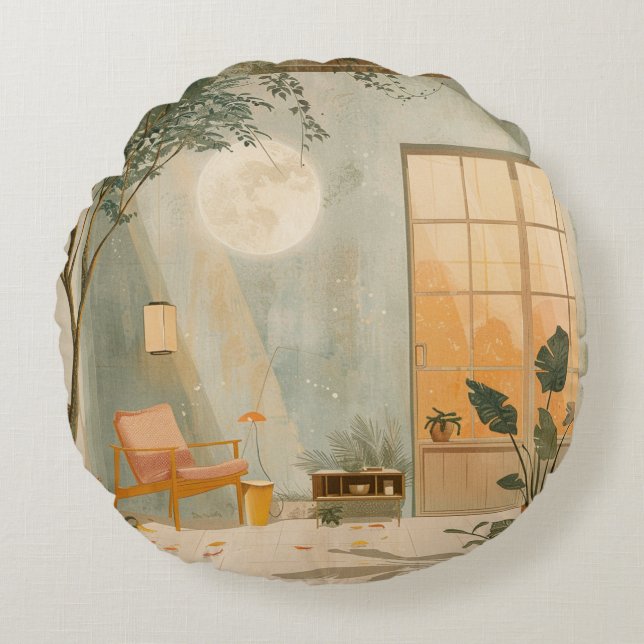 Boho Abstract landschap (6) Rond Kussen (Voorkant)