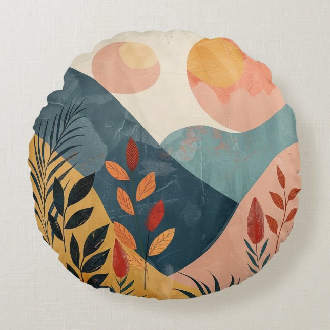 Boho Abstract landschap (8) Rond Kussen (Voorkant)