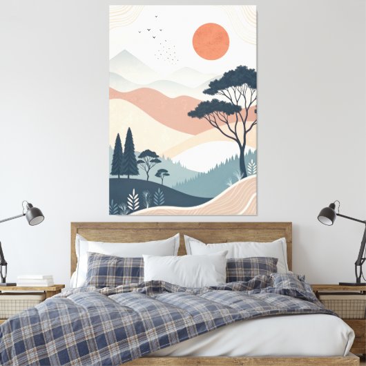 Boho abstract landschap canvas afdruk (Insitu (Slaapkamer))