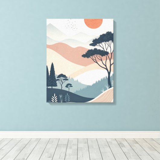 Boho abstract landschap canvas afdruk (Insitu (Houten vloer))