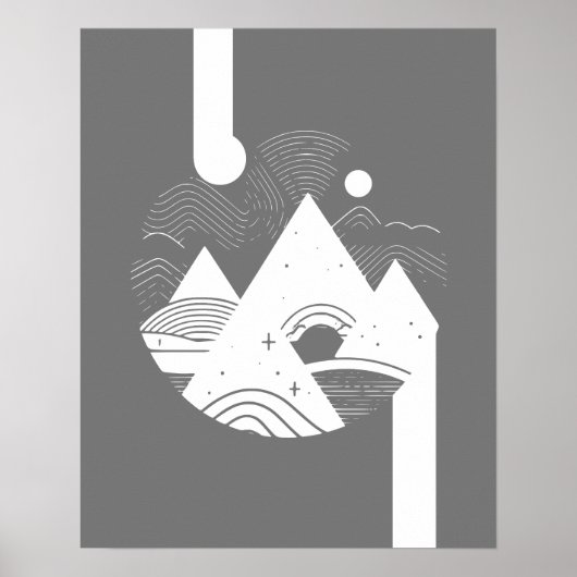 Boho Abstract Landschap Maan Poster (Voorkant)