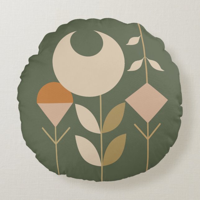 Boho Abstract Lily Rond Kussen (Voorkant)