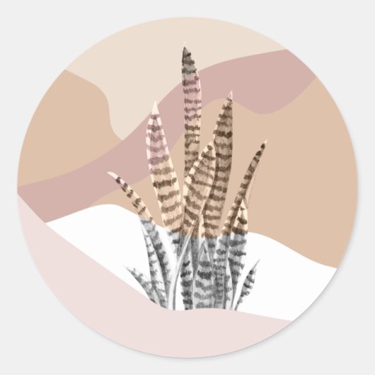 Boho Abstract Modern Succulent Ronde Sticker (Voorkant)
