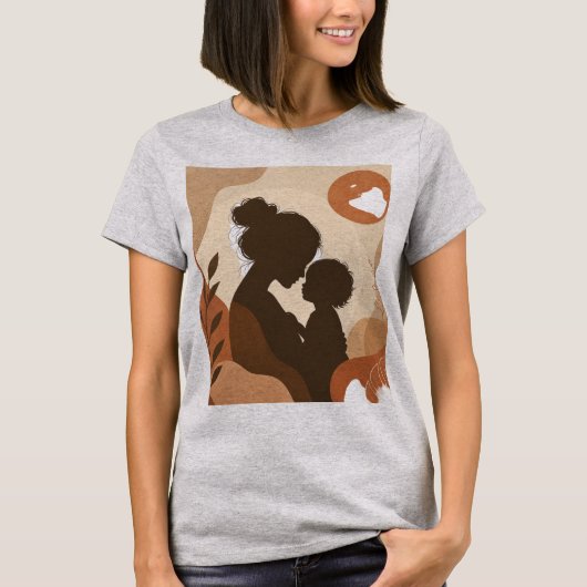 Boho Abstract Moeder en Kind Silhouet Kunstprint T-shirt (Voorkant)