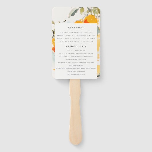 Boho Abstract Oranje Tuin Huwelijksprogramma Handwaaier (Achterkant)