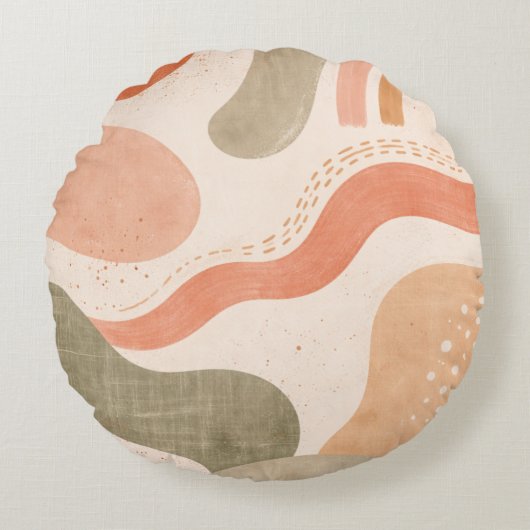Boho Abstract Organic Shape Pillow - Earthy Terrac Rond Kussen (Voorkant)
