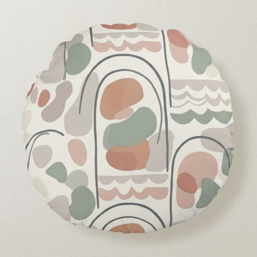 Boho Abstract Organic Shape Pillow - Earthy Terrac Rond Kussen (Voorkant)