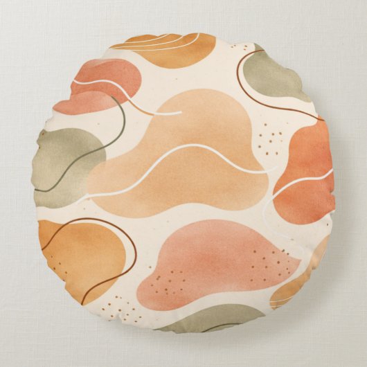 Boho Abstract Organic Shape Pillow - Earthy Terrac Rond Kussen (Voorkant)