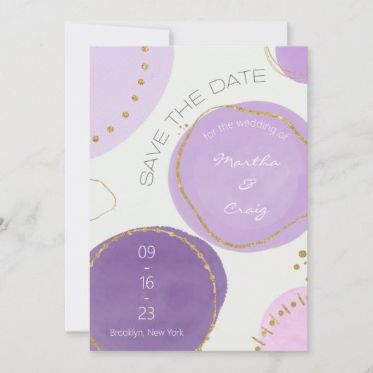 Boho Abstract Paars Gold Waterverf Circles Save The Date (Voorkant)