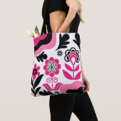 Boho Abstract Roze Bloem Muur Kunst Tote Bag (Dichtbij)