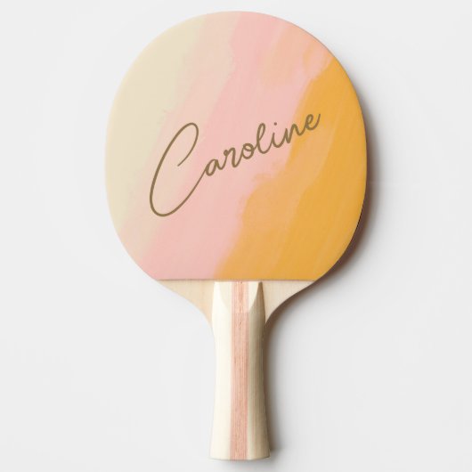 Boho Abstract Roze Geel Script Eigen Naam Tafeltennisbatje (Voorkant)
