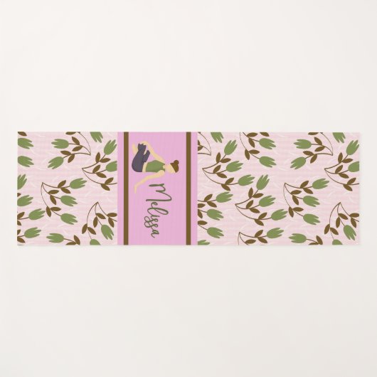 Boho Abstract Roze Groen Bloempatroon Yogamat (Voorkant (horizontaal))