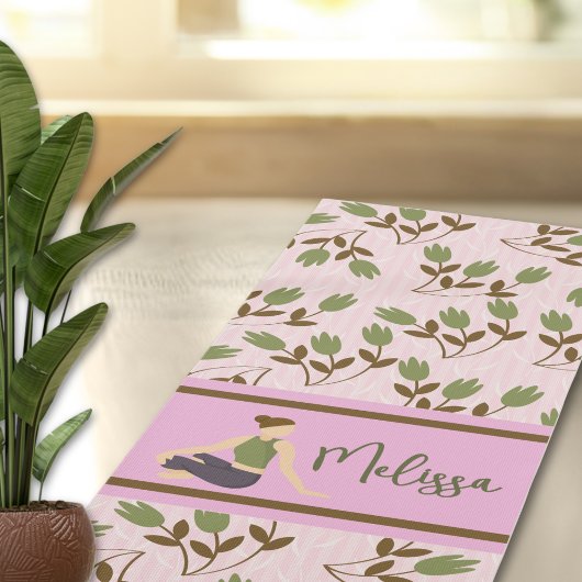 Boho Abstract Roze Groen Bloempatroon Yogamat