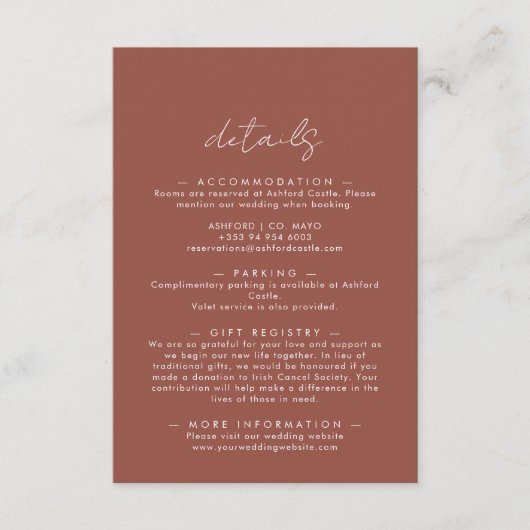 Boho Abstract | Rust Maple Wedding Details Informatiekaartje (Voorkant)