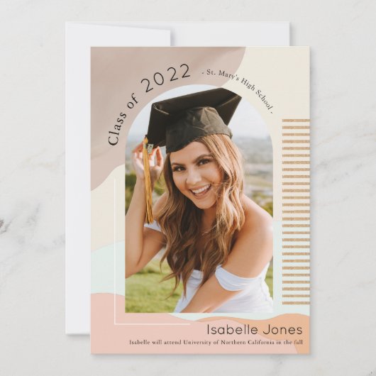 Boho Abstract Shapes Brown and Pink Arch Afstudere Kaart (Voorkant)