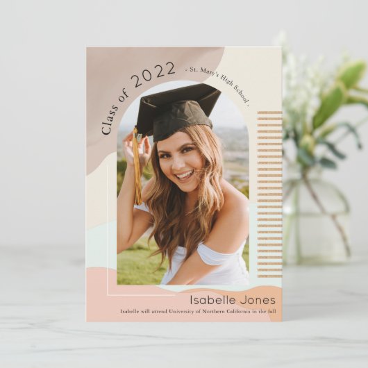 Boho Abstract Shapes Brown and Pink Arch Afstudere Kaart (Staand voorkant)