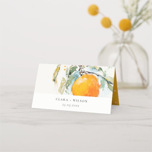 Boho Abstract Sketchy Orange Garden Wedding Plaatskaartje (Voorkant)