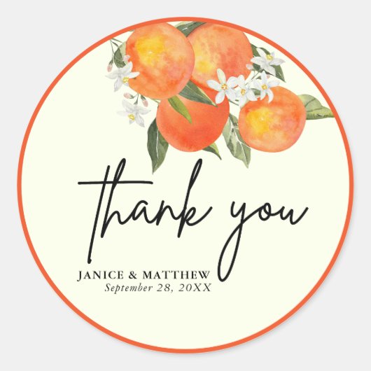 Boho Abstract Sketchy Orange Garden Wedding Ronde Sticker (Voorkant)