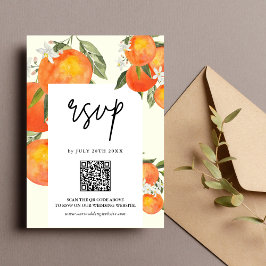 Boho Abstract Sketchy Orange Garden Wedding RSVP Kaartje