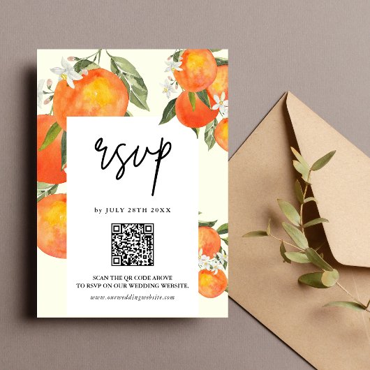 Boho Abstract Sketchy Orange Garden Wedding RSVP Kaartje