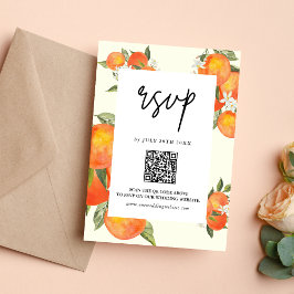 Boho Abstract Sketchy Orange Garden Wedding RSVP Kaartje