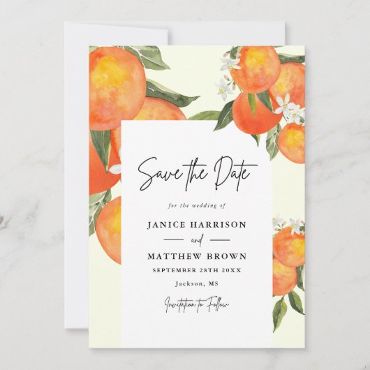 Boho Abstract Sketchy Orange Garden Wedding Save The Date (Voorkant)