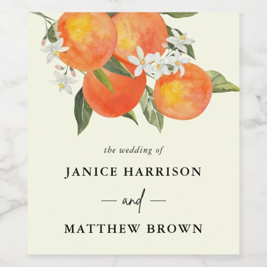 Boho Abstract Sketchy Orange Garden Wedding Wijn Etiket (Enkel label)