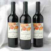 Boho Abstract Sketchy Orange Garden Wedding Wijn Etiket