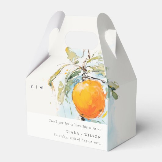 Boho Abstract Sketchy Oranje Tuin Bruiloft Bedankdoosjes (Voorkant Zijde)