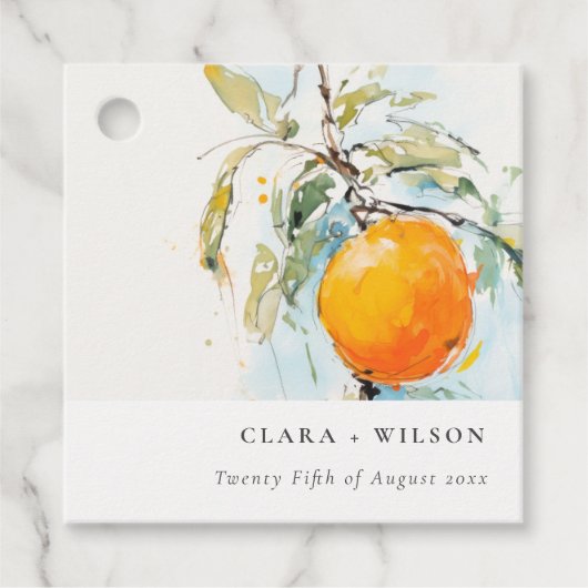 Boho Abstract Sketchy Oranje Tuin Bruiloft Bedankjes Labels (Voorkant)