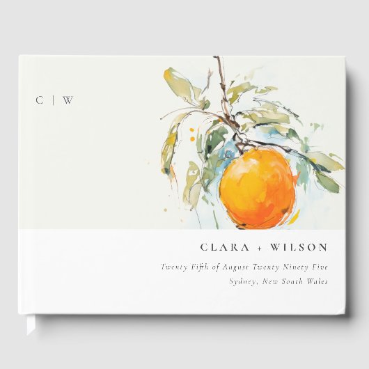 Boho Abstract Sketchy Oranje Tuin Bruiloft Gastenboek (Voorkant)
