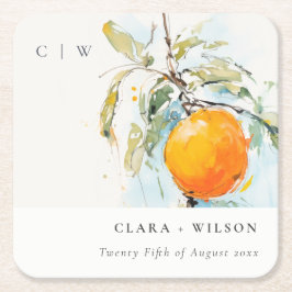 Boho Abstract Sketchy Oranje Tuin Bruiloft Kartonnen Onderzetters