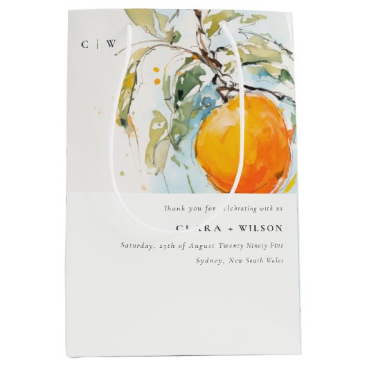 Boho Abstract Sketchy Oranje Tuin Bruiloft Medium Cadeauzakje (Voorkant)