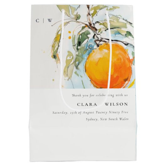 Boho Abstract Sketchy Oranje Tuin Bruiloft Medium Cadeauzakje (Achterkant)