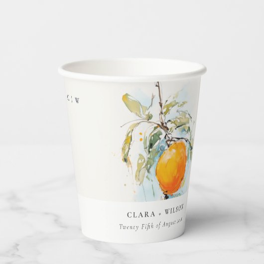 Boho Abstract Sketchy Oranje Tuin Bruiloft Papieren Bekers (Achterkant)