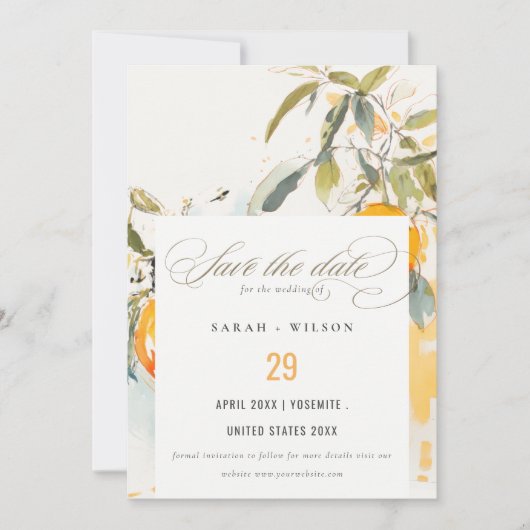Boho Abstract Sketchy Oranje Tuin Bruiloft Save The Date (Voorkant)