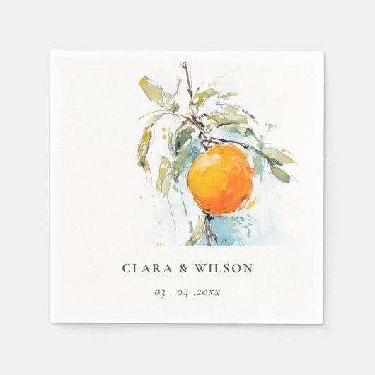 Boho Abstract Sketchy Oranje Tuin Bruiloft Servet (Voorkant)