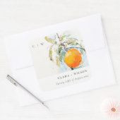 Boho Abstract Sketchy Oranje Tuin Bruiloft Vierkante Sticker (Envelop)
