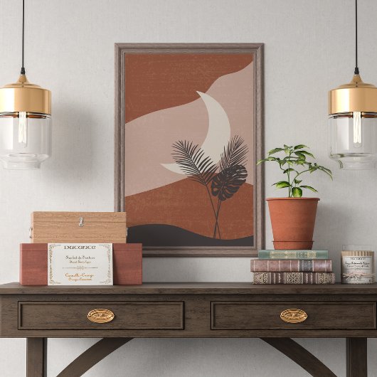 Boho Abstract Terracotta Landscape Moon Poster