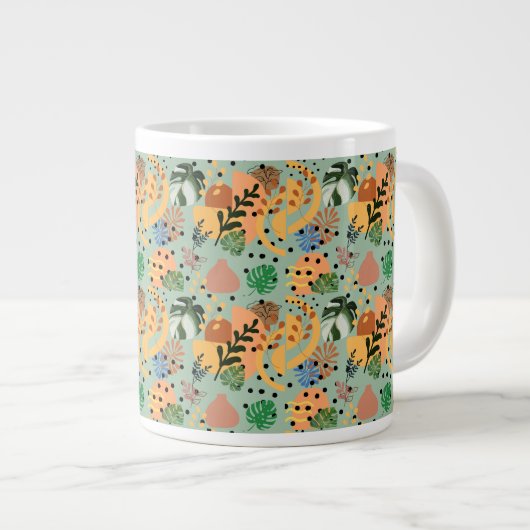 boho abstract tropical pattern -minimal leaf desig grote koffiekop (Voorkant rechts)