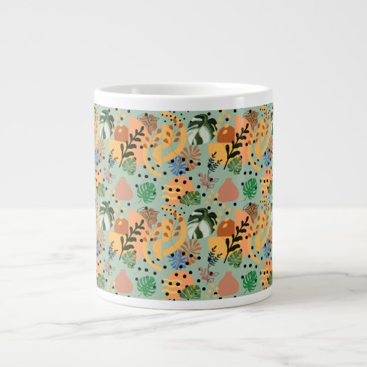 boho abstract tropical pattern -minimal leaf desig grote koffiekop (Voorkant)