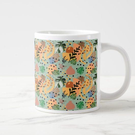 boho abstract tropical pattern -minimal leaf desig grote koffiekop (Rechts)
