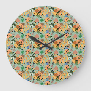 boho abstract tropisch patroon - minimaal bladontw grote klok