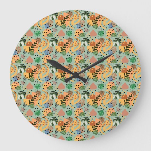 boho abstract tropisch patroon - minimaal bladontw grote klok (Voorkant)