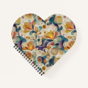 Boho Abstract Waterverf Bloemige Draai Goud Teal Notitieboek