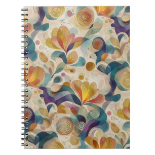 Boho Abstract Waterverf Bloemige Swirl Goud Teal  Notitieboek